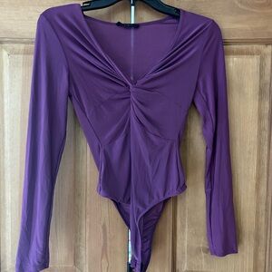 21 Saints Plum Purple Twist Front V-Neck Bodysuit S